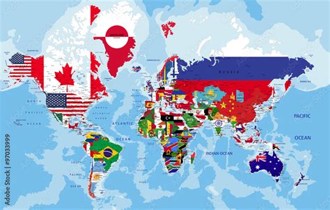 Political world map with country flags. Stock Vector | Adobe Stock