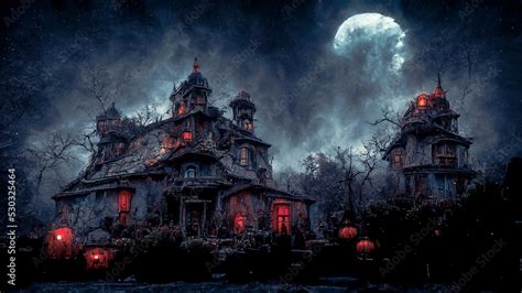 Halloween haunted house background, Digital painting technic. Stock Illustration | Adobe Stock