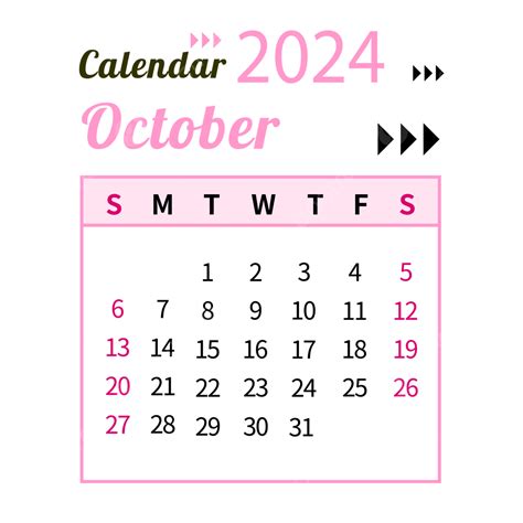 October 2024 Calendar Simple Pink, 2024, October, Calendar PNG and Vector with Transparent ...