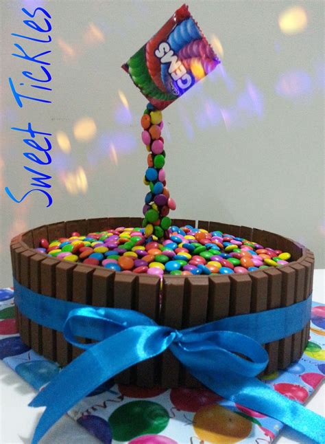 A gravity defying cake for a birthday boy. its a chocolate truffle cake loaded with gems n ...