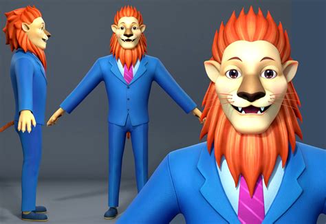 Cartoon lion business suit character 3d model