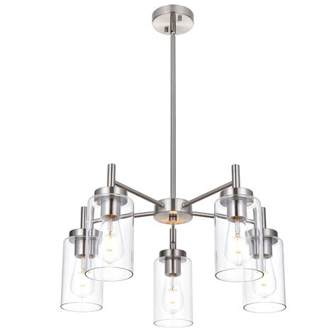 VINLUZ Contemporary Light Large Chandeliers Modern Clear Glass Shades Pendant Lighting Brushed ...