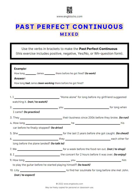 Past Perfect vs. Past Perfect Continuous - Worksheet | English Grammar