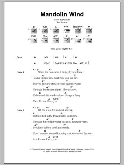 Mandolin Wind by Rod Stewart Sheet Music for Guitar Chords/Lyrics at Sheet Music Direct