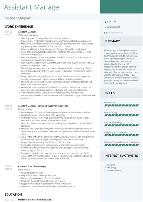 Assistant Manager - Resume Samples and Templates | VisualCV
