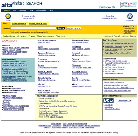 AltaVista in 1999 - Web Design Museum