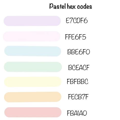 Pastel hex codes for GoodNotes | Hex farbpalette, Pastellfarben ...