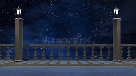 Vintage Balcony with View of Beautiful Night Sky Stock Illustration ...