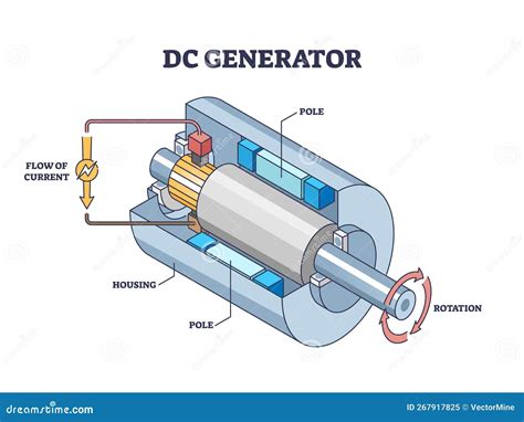 DC, Direct Current Electricity Generator Mechanical Principle Outline Diagram Stock Vector ...