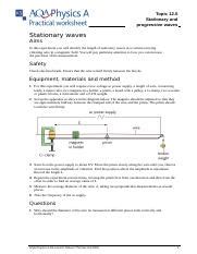 Stationary Waves Worksheet.docx - Topic 12.5 Stationary and progressive ...