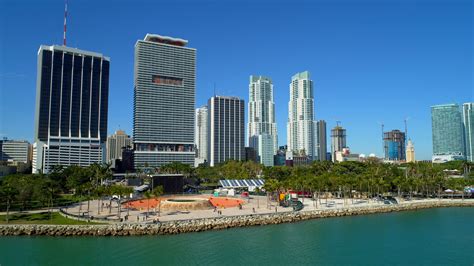 Aerial drone video Bayfront Park Miami FL New Years celebration concert ...