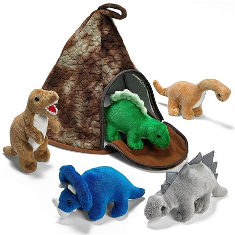 Prextex Plush Soft and Cuddly Dinosaur Volcano House with Plush Dinosaurs Great Christmas Gift ...