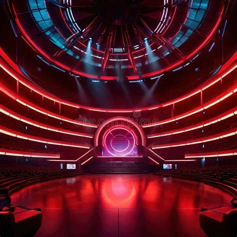Modern Futuristic Stage Arena for Music and Theater, with Bright Neon Lights Stock Illustration ...