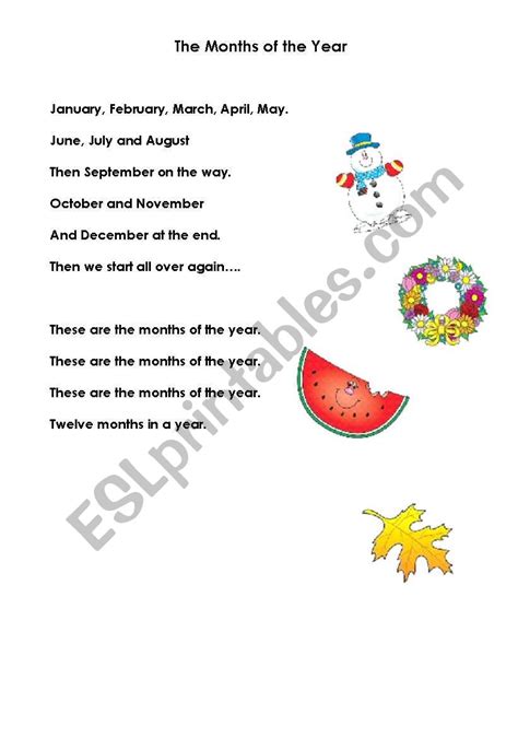 English worksheets: Months of the Year Song