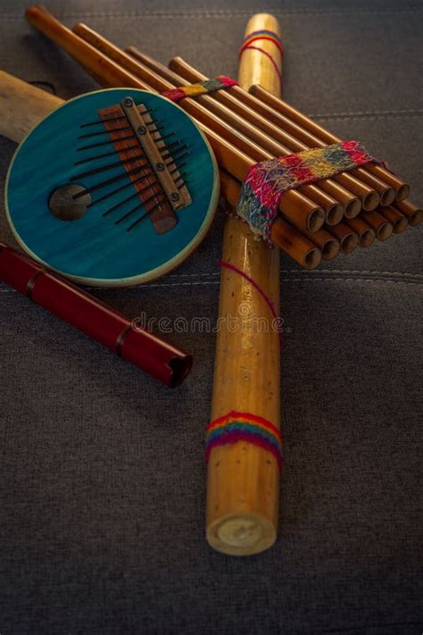 Peruvian Instruments Handmade in Peru on a Sofa. Concept of Traditional Andean Music Stock Photo ...