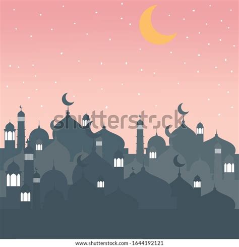 Masjid Silhouette Sunset Islamic City Scape Stock Vector (Royalty Free ...