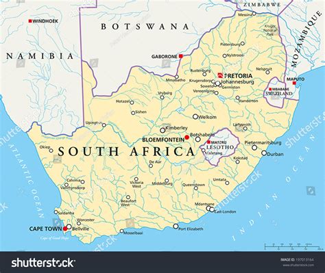 South Africa Political Map With The Capitals Pretoria, Bloemfontein And ...