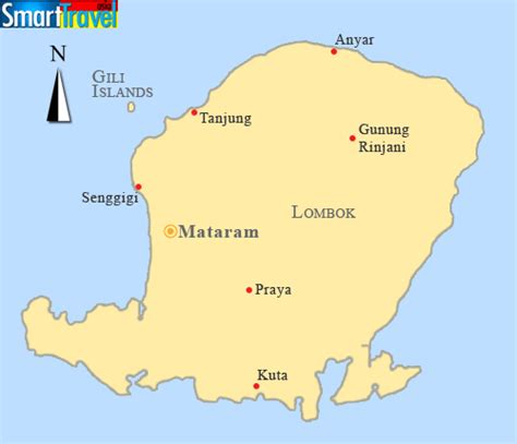 Detailed A4 printable map of Lombok, listing popular sights, cities, and more from Smart Travel ...