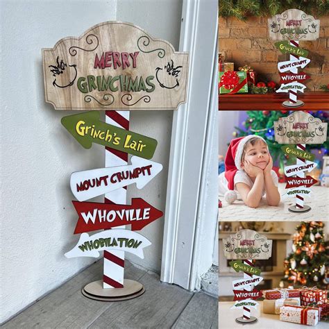 Homchy Grinch Decoration Christmas Wood Decor Cute Decor Christmas ...