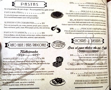 Menu at Santa Ana Cafetería, San Miguel de Allende