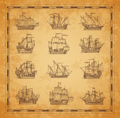 Sail ship, sailboat brigantine sketch, vintage map 12484374 Vector Art at Vecteezy