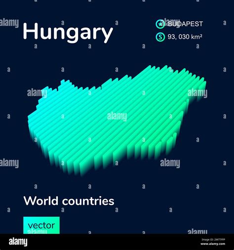 Hungary 3D map. Stylized striped vector neon isometric Map of Hungary is in green and mint ...