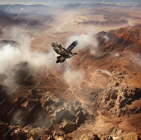 Premium AI Image | a bird flying over a mountain with a mountain in the ...