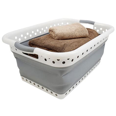 Premius Space Saving Collapsible Laundry Basket, White-Gray, 25x18x11 Inches - Walmart.com