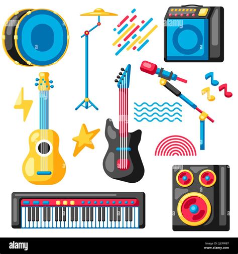 Set of musical instruments. Music party or festival illustration Stock ...