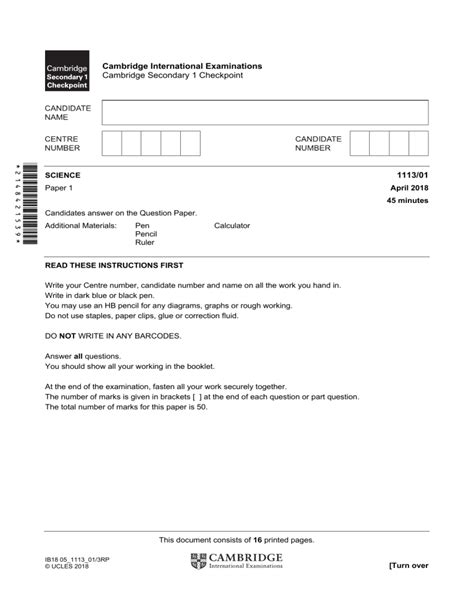 Cambridge checkpoint Past Paper Science by Yash