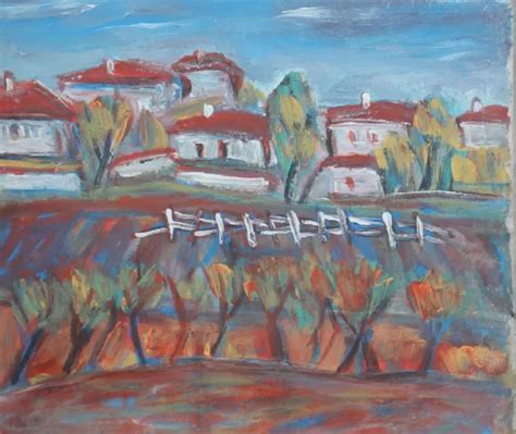 VINTAGE EXPRESSIONIST OIL painting distant village landscape $171.50 ...