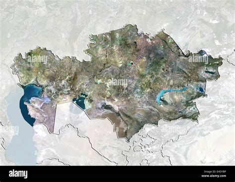 Kazakhstan, True Colour Satellite Image With Border and Mask Stock Photo - Alamy