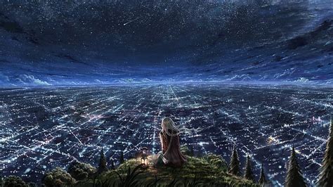 HD wallpaper: Anime Girl, Starry Night, Lights | Wallpaper Flare