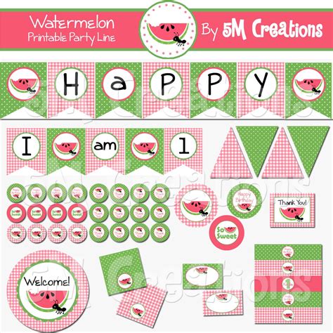 Watermelon Birthday Party Printable Decorations Package Picnic Party ...