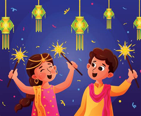 Kids Celebrating Diwali Festival | FreeVectors