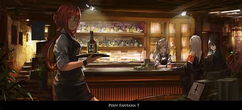 HD wallpaper: anime, anime girls, bottles, bar, Archer Natus, Pixiv Fantasia | Wallpaper Flare