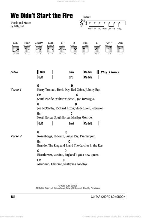 We Didn't Start The Fire sheet music for guitar (chords) (PDF)