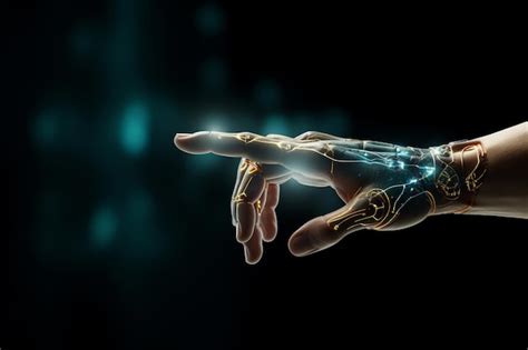 Premium AI Image | Human hand and robot finger touch sense of technology