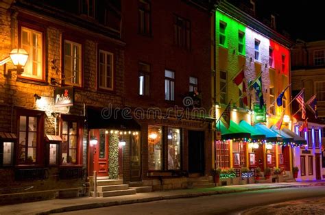 Old Quebec City at Night during Winter Season Editorial Image - Image ...