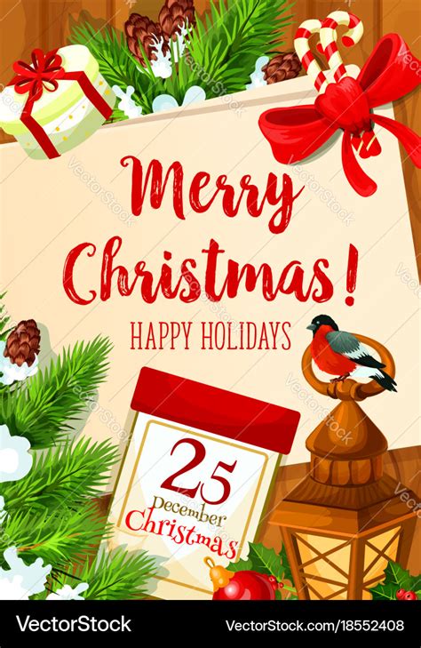 Christmas 25 december holiday greeting card Vector Image