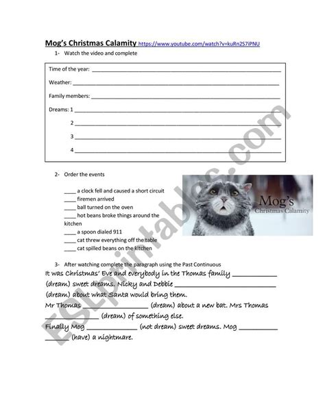 Mog´s Calamity Christmas - ESL worksheet by Paula Olmos