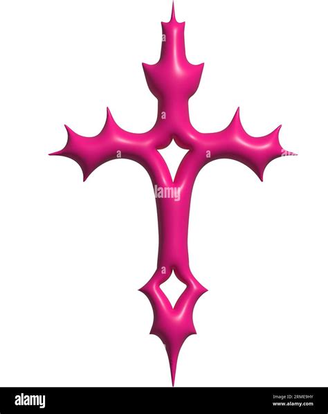 3d chrome metal pink cross of y2k icon Stock Photo - Alamy