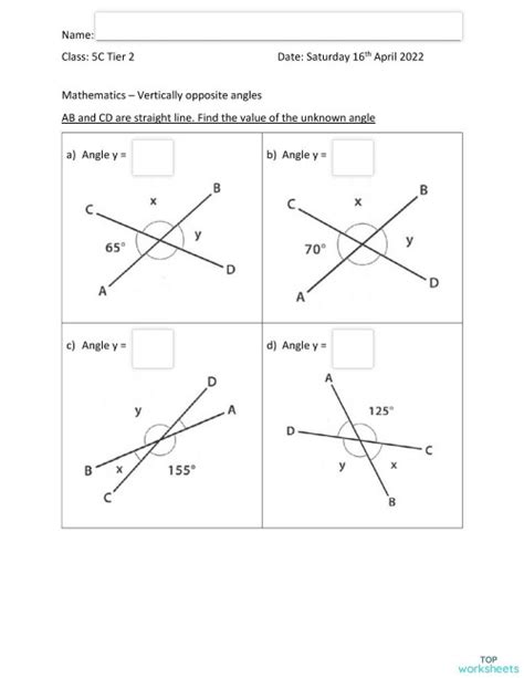 Vertically Opposite Angles. Interactive worksheet | TopWorksheets