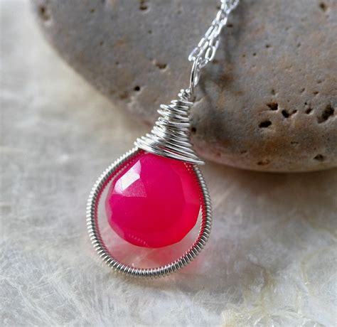 Chalcedony Necklace Hot Pink Chalcedony Chalcedony Jewelry - Etsy