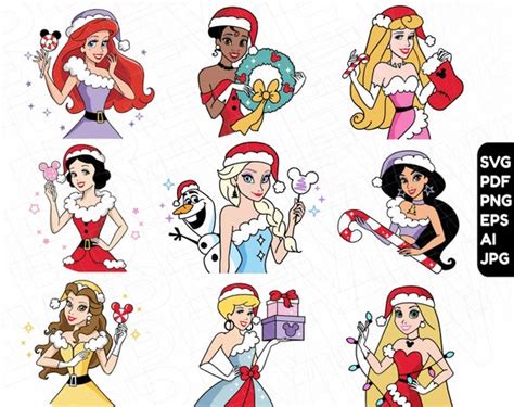 Princess Christmas SVG Disneyprincess Png BUNDLE Set 9 - Etsy