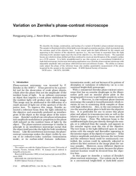 (PDF) Variation on Zernike s phase-contrast microscope | Rongguang Liang - Academia.edu