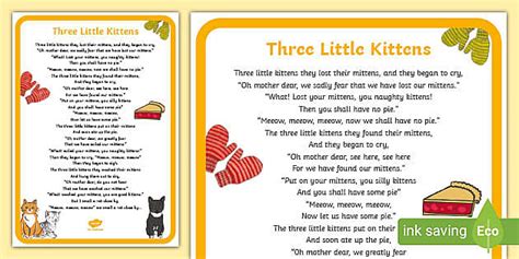 Three Little Kittens Free Printables - Nursery Rhyme Printables Nursery Rhymes Nursery Rhymes ...