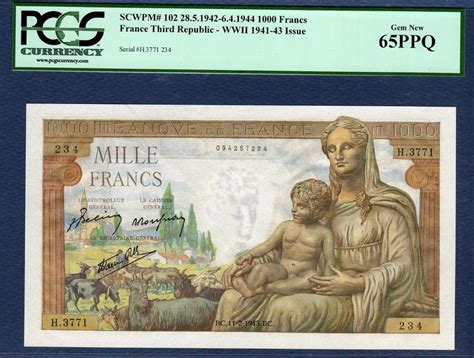 Banknotes of France 1000 French Francs note 1943|World Banknotes ...