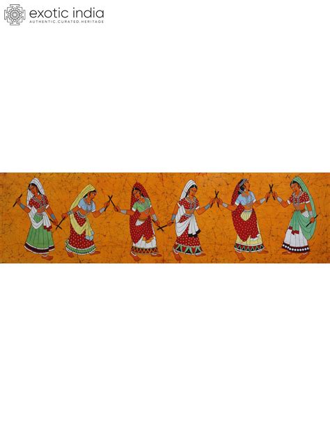 Dandiya Raas - The Folk Dance of Gujarat | Batik Painting on Cotton | Exotic India Art