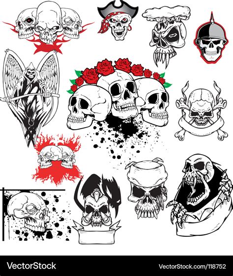 Skull tattoo set Royalty Free Vector Image - VectorStock